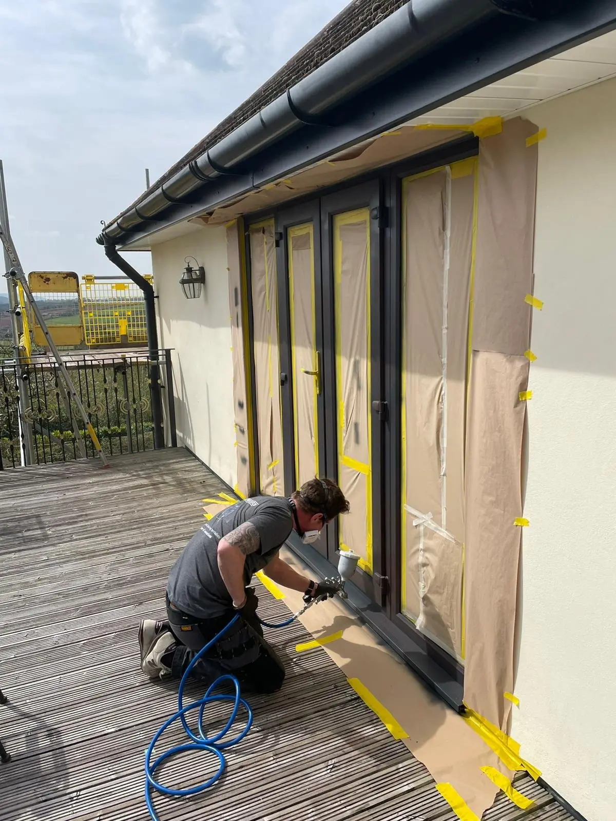 uPVC window frames after spraying